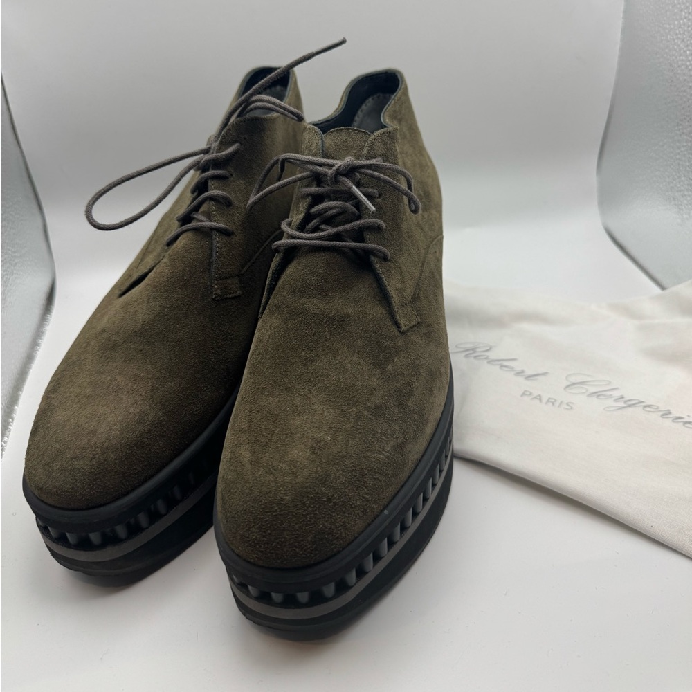 ROBERT CLERGERIE "Limmy" Platform Sneakers Booties Olive Green Suede 7.5